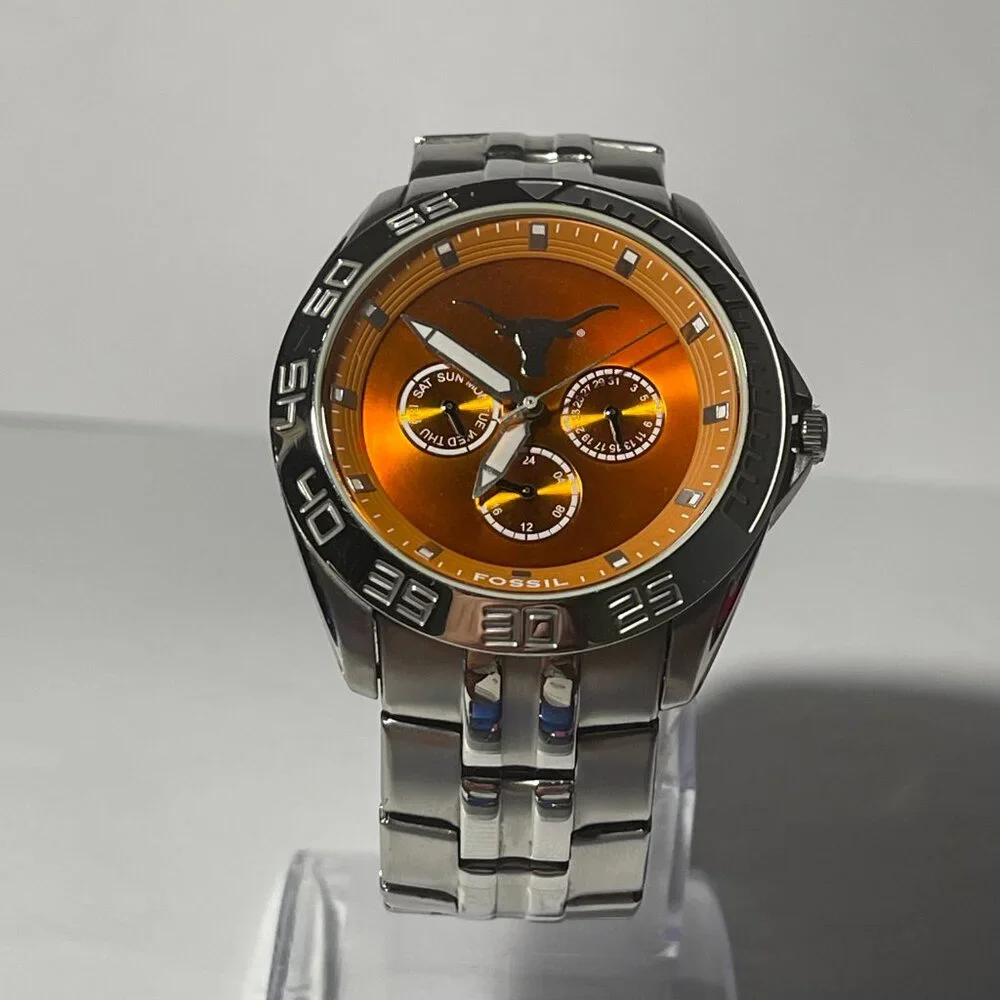 Texas Longhorns NCAA Stainless-Steel Chronograph Watch by Fossil NEW (RARE)